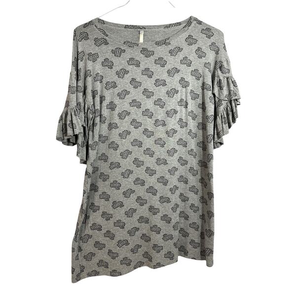 Uncle Frank By Anthropologie Gray Cactus Ruffle Sleeves Mini Dress Medium - Picture 3 of 7